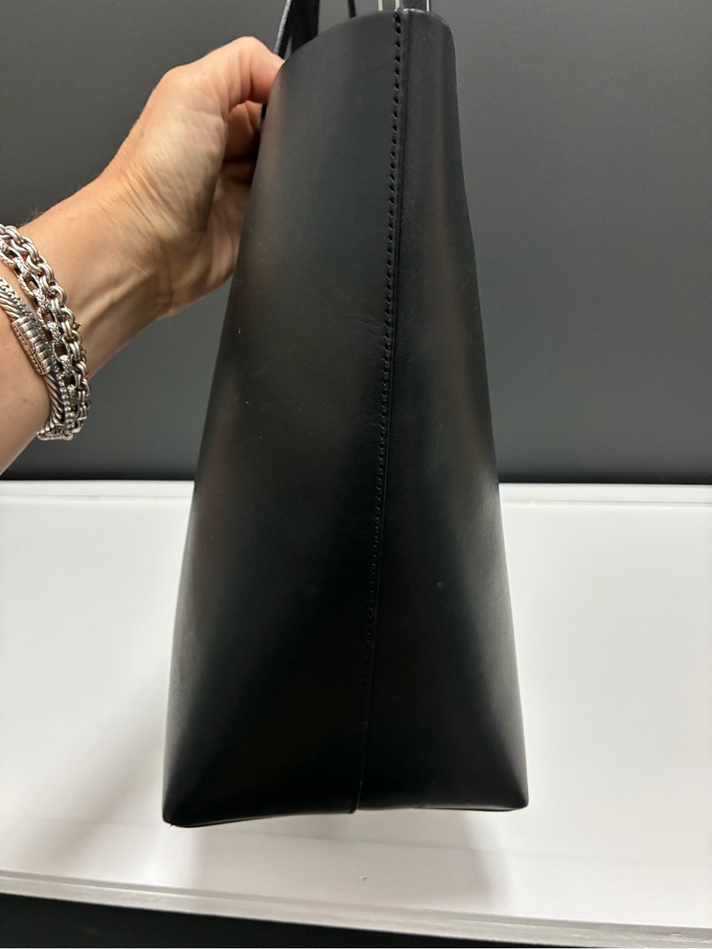 Mansur Gavriel Black Leather Tote with Blue Interior - Picture 2 of 9
